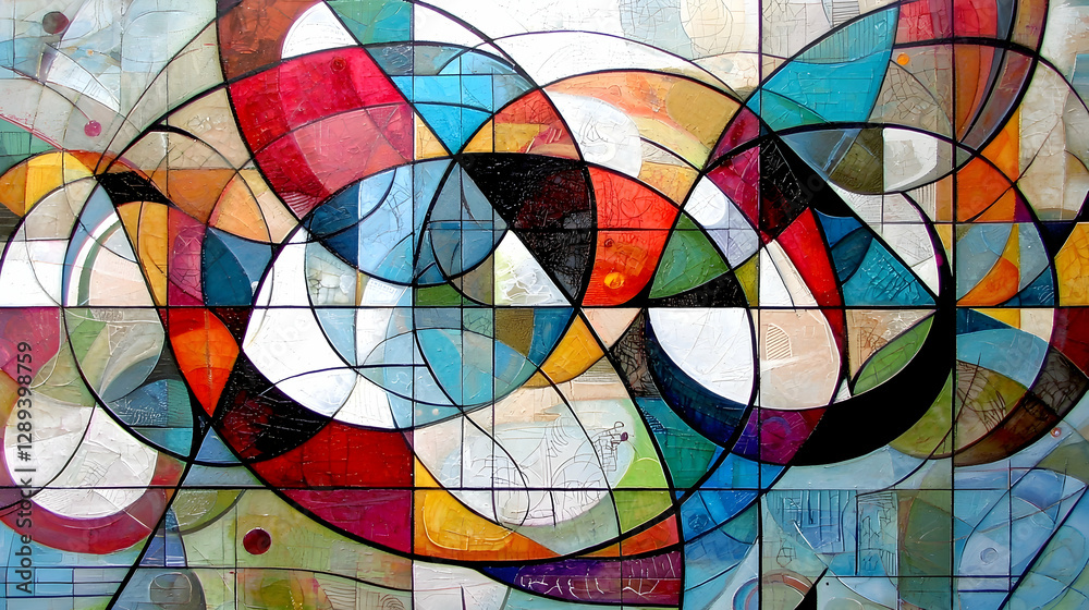 Fototapeta premium Abstract Colorful Intertwined Shapes Wall Art Gallery Interior Design
