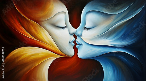 Passionate Embrace Fire and Ice Abstract Painting