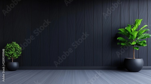 Dark wood wall room interior plants