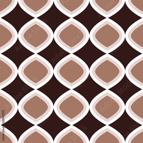 Seamless pattern of round diamonds in mid-century modern style with color of the year Mocha Mousse