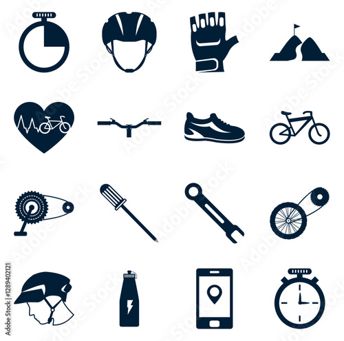 Set of black bicycle vector icons on white background