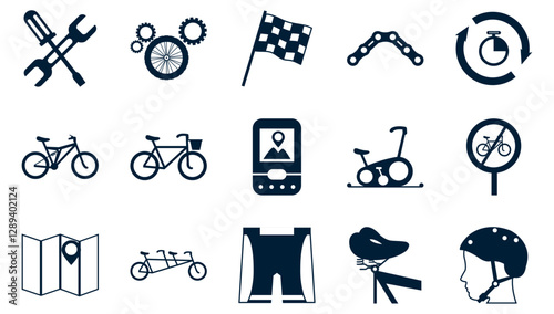 Set of black bicycle vector icons on white background