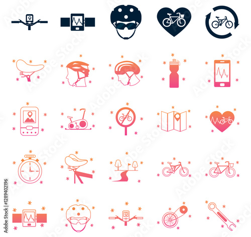 Set of red and orange bicycle vector icons on white background