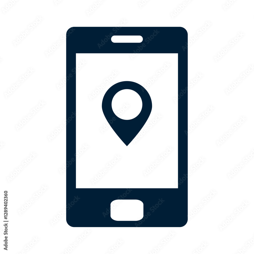 Cell phone icon vector image with a location icon with a white background Cell phone icon vector image with a location icon with a white background