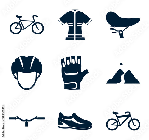 Set of black bicycle vector icons on white background