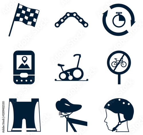 Set of black bicycle vector icons on white background