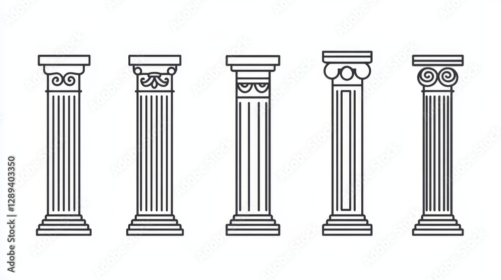 Obraz premium Set of column icons in a linear style. Perfectly suitable for any project.