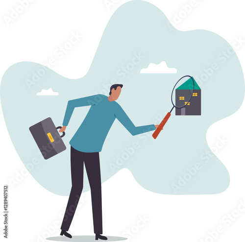 Searching for new house, look for real estate and accommodation valuation or new rent and mortgage.business concept.flat character.