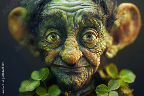 Close up of fairy tale leprechaun face 