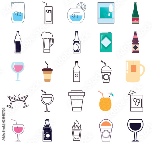 Set of vector icons of drinks with white background