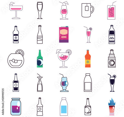 Set of vector icons of drinks with white background