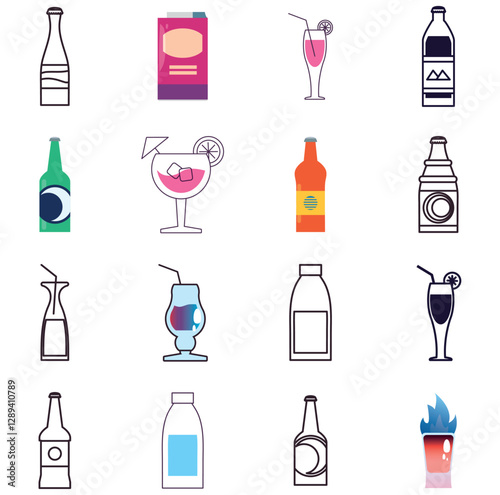 Set of vector icons of drinks with white background