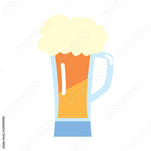Colorful vector illustration of a frothy beer mug with foam overflowing, perfect for bar, pub, or Oktoberfest themes