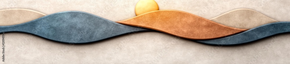 Geometric Waves in Blue Orange and Beige on a Neutral Background. Generative AI Geometric Waves in Blue Orange and Beige on a Neutral Background. Generative AI