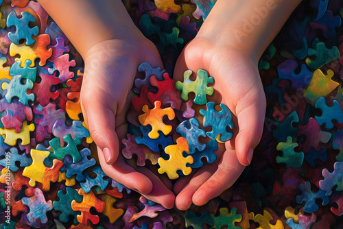 Child hands holding puzzle pieces symbolising autism awareness day