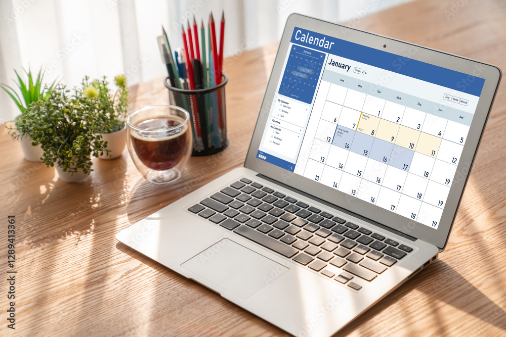 Fototapeta premium Calendar on computer software application for schedule planning for personal organizer and online business snugly