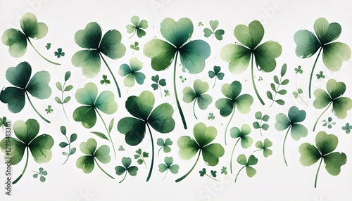 Watercolor shamrocks pattern on white background

