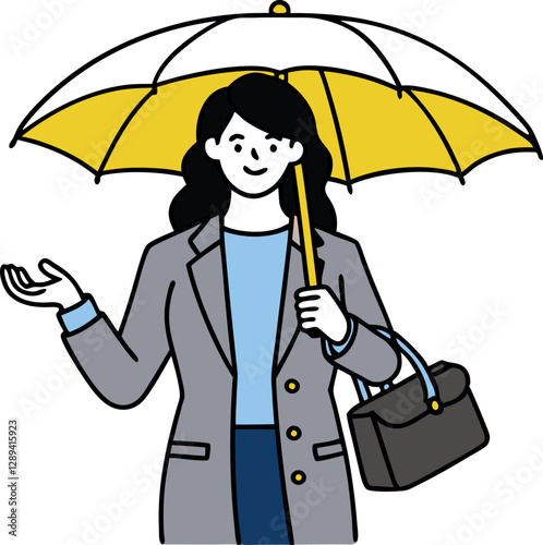 Stylish Woman in Summer Coat with Umbrella: Vector Illustration