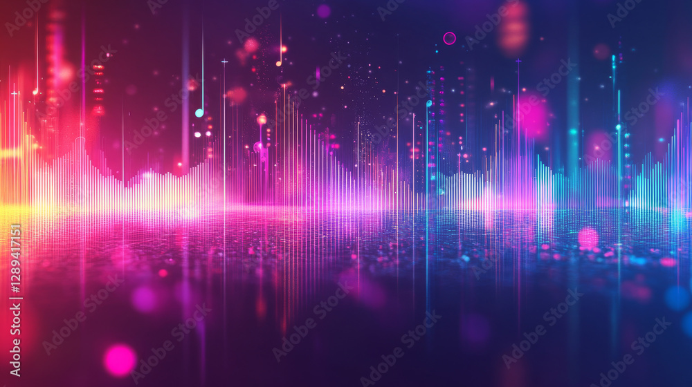 Digital equalizer sound wave represented in a vector illustration with a neon music theme. Digital equalizer sound wave represented in a vector illustration with a neon music theme.