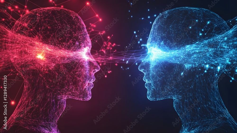 Futuristic Humanoid Robots in Digital Connection and Energy Interaction