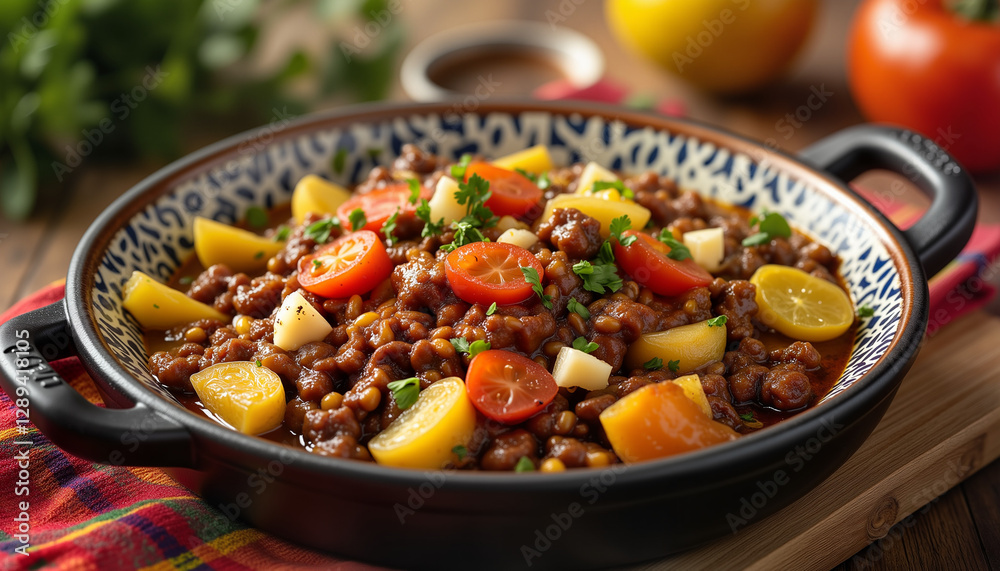 Vibrant feijoada bowl with fresh ingredients at open-air market, culinary delight Vibrant feijoada bowl with fresh ingredients at open-air market, culinary delight