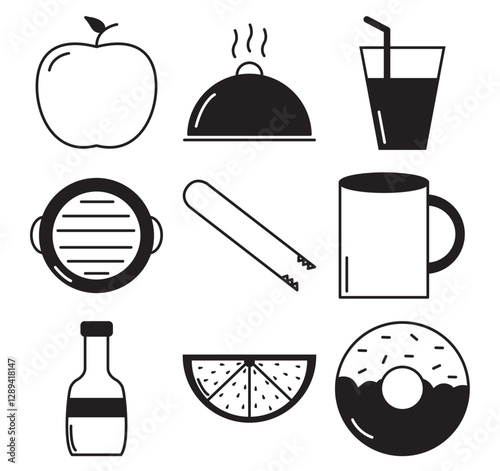 Set of black food vector icons on white background