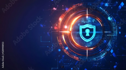 Futuristic Quantum Computing Oversight Panel with Glowing Security Shield Interface