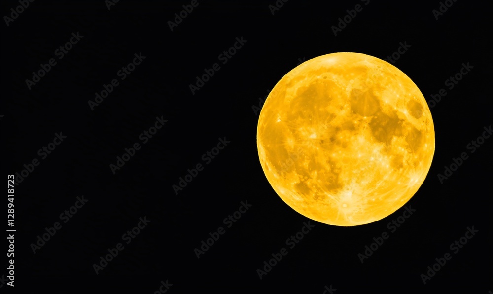 Obraz premium Bright yellow full moon against a dark night sky.