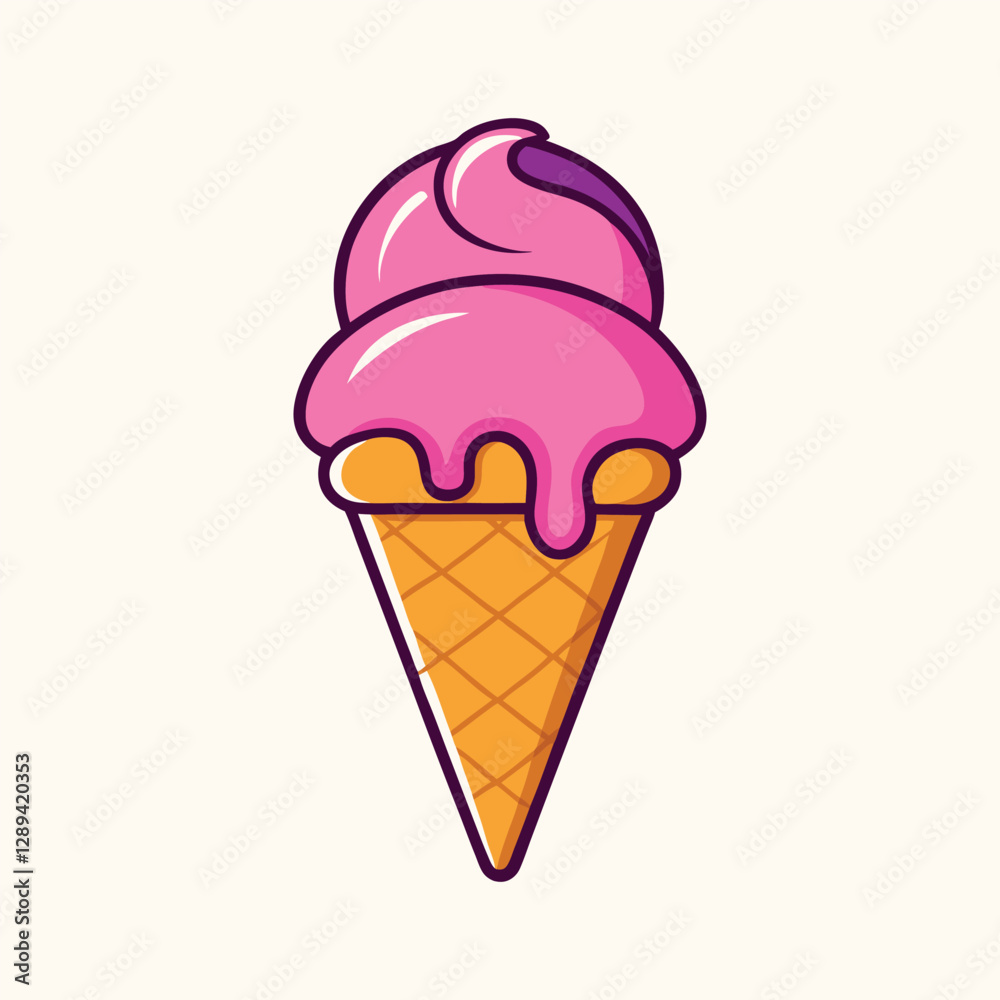 Tasty Ice Cream Cone with Pink Scoop vector art design Tasty Ice Cream Cone with Pink Scoop vector art design