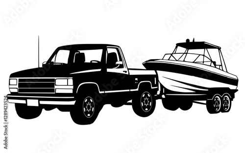 retro pickup truck trailer boat 