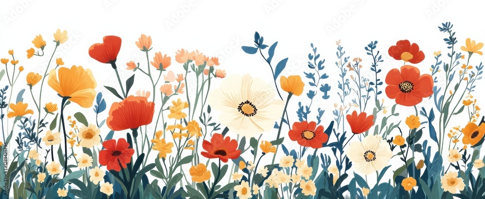 Vibrant wildflower meadow with colorful flowers and lush greenery Vibrant wildflower meadow with colorful flowers and lush greenery