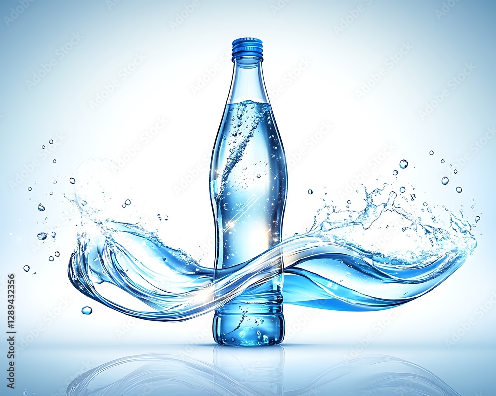 Water bottle splash, studio shot, refreshment Water bottle splash, studio shot, refreshment