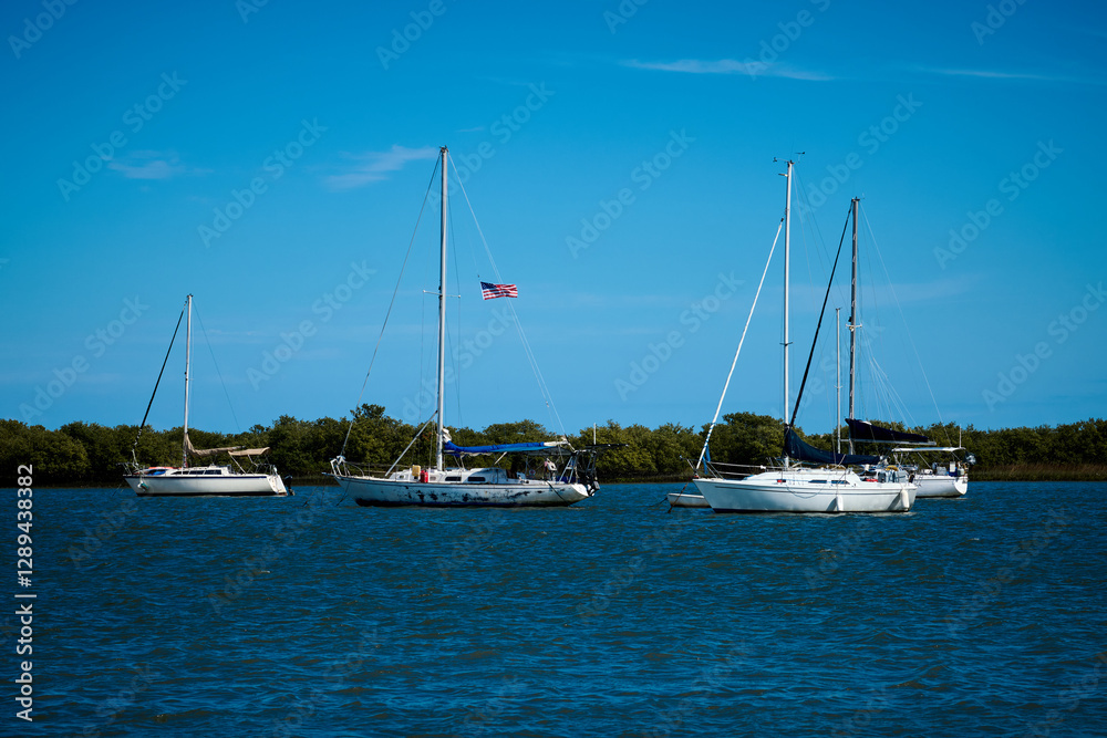 Sailboats moored near Lighthouse Park Boat Ramp, St. Augustine, FL. Sailboats moored near Lighthouse Park Boat Ramp, St. Augustine, FL.
