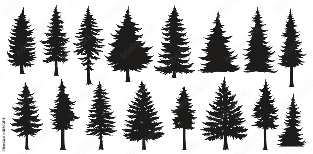 Fototapeta premium Pine tree silhouette collection