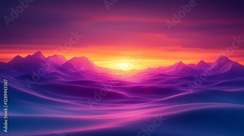 Abstract image depicts a beautiful colorful mountain landscape at sunset