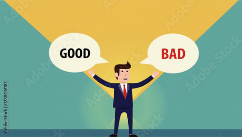 Businessman Choosing Between Good and Bad Decisions in Dilemma
