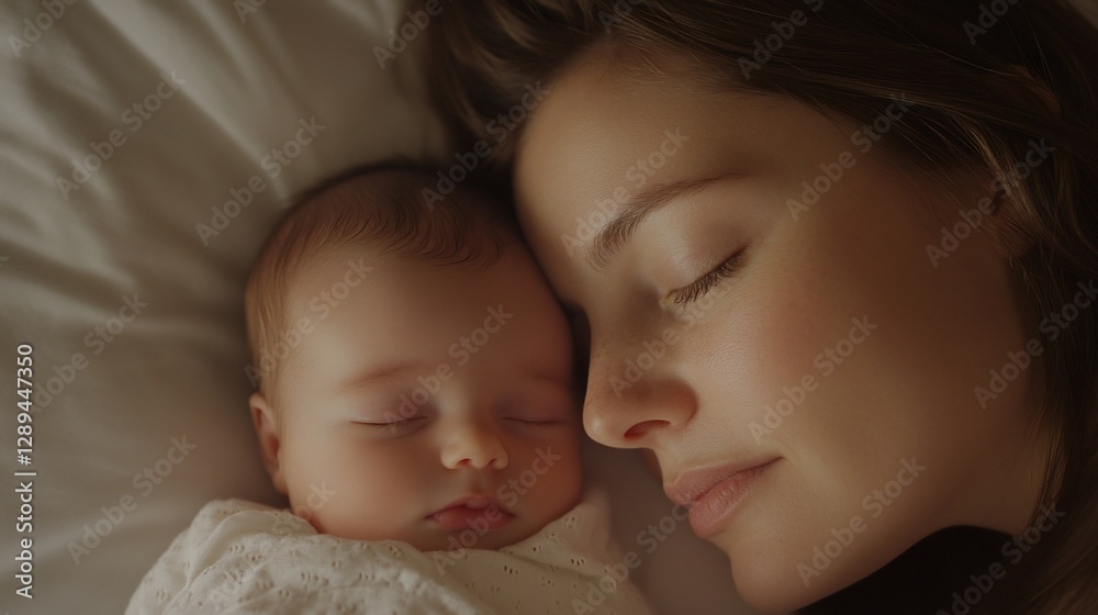 Mother and baby peacefully sleeping together. Mother and baby peacefully sleeping together.