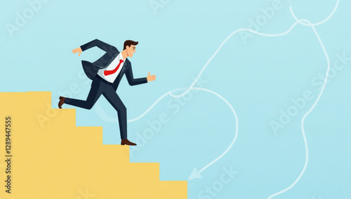 Businessman climbing stairs to embrace new habits and make positive changes in professional life