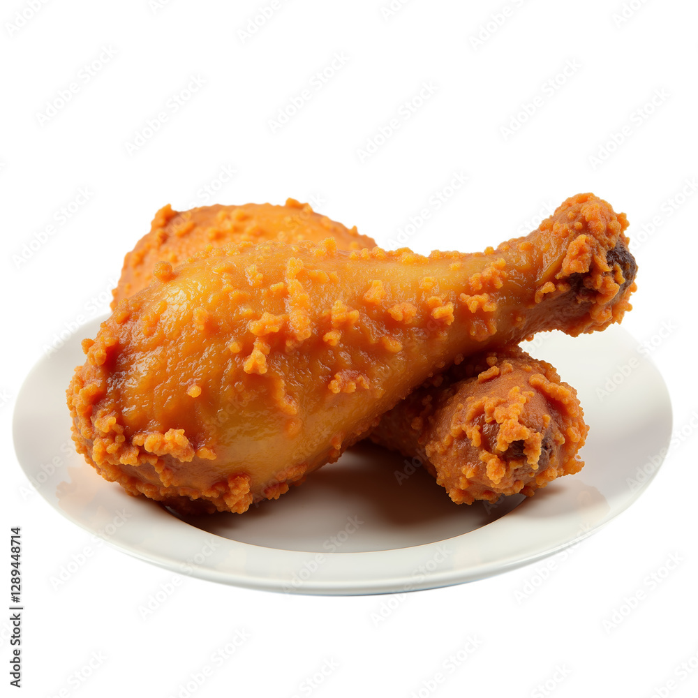 Crispy fried chicken drumsticks plated on white dish with golden brown exterior perfect for a delicious meal Crispy fried chicken drumsticks plated on white dish with golden brown exterior perfect for a delicious meal