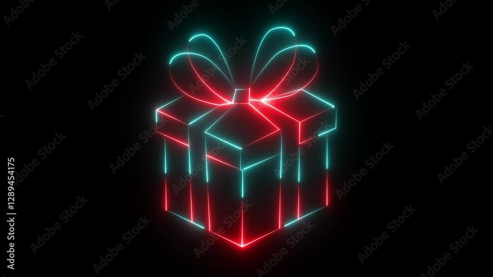 abstract Glowing neon gift box icon animation. Neon sign gift box icon animation, present box, surprise box concept