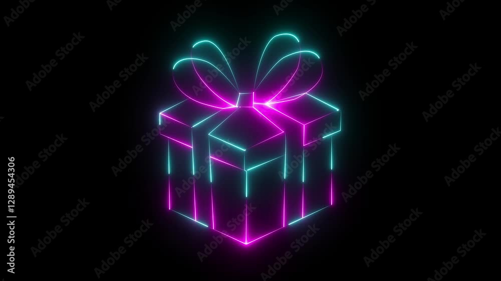 abstract Glowing neon gift box icon animation. Neon sign gift box icon animation, present box, surprise box concept