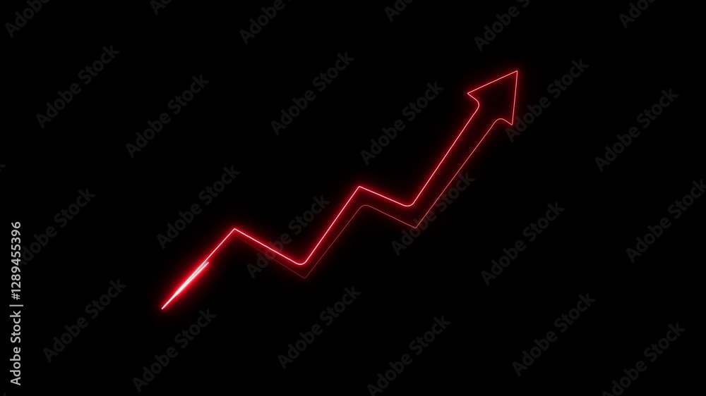 Neon line Business growth arrow and graph chart animation. Success concept-business line arrow isolated on black background. Neon line Business growth arrow and graph chart animation. Success concept-business line arrow isolated on black background.