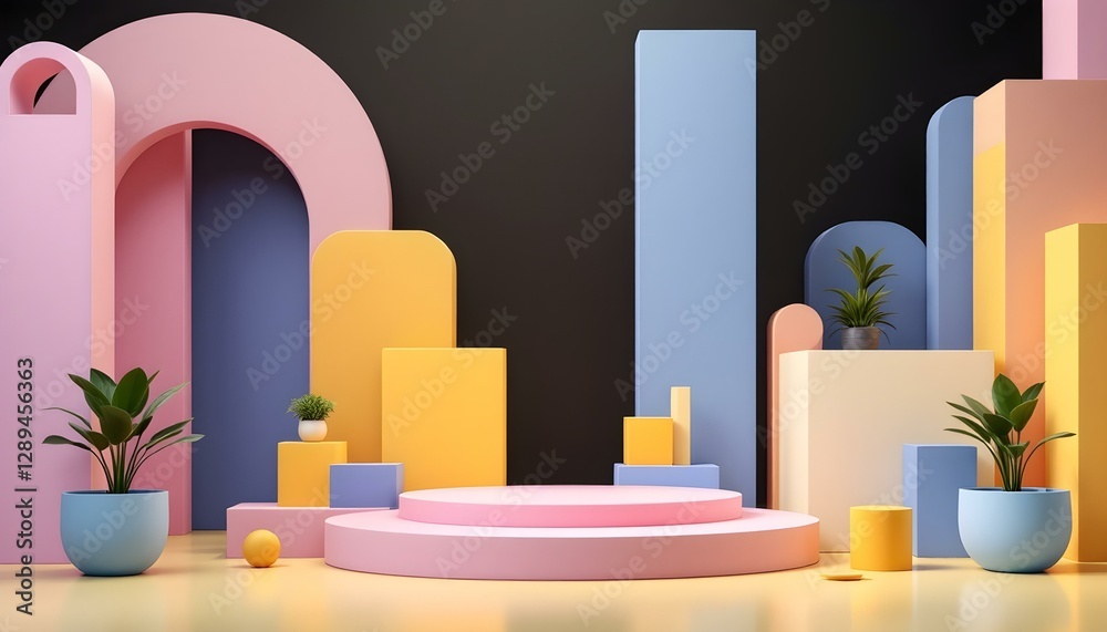 3D render, geometric shapes, product display podium 3D render, geometric shapes, product display podium