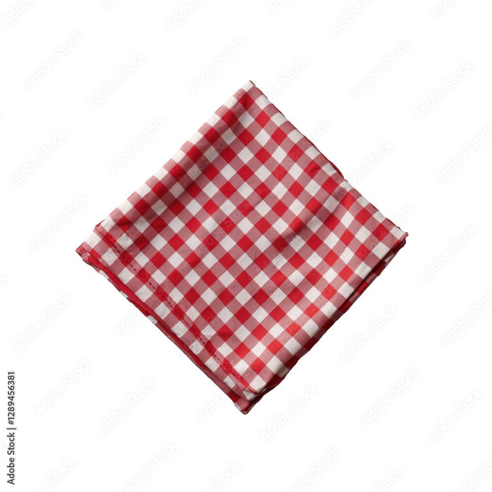 Red and white checkered tablecloth made of cotton fabric in square shape used for outdoor dining or picnics Red and white checkered tablecloth made of cotton fabric in square shape used for outdoor dining or picnics