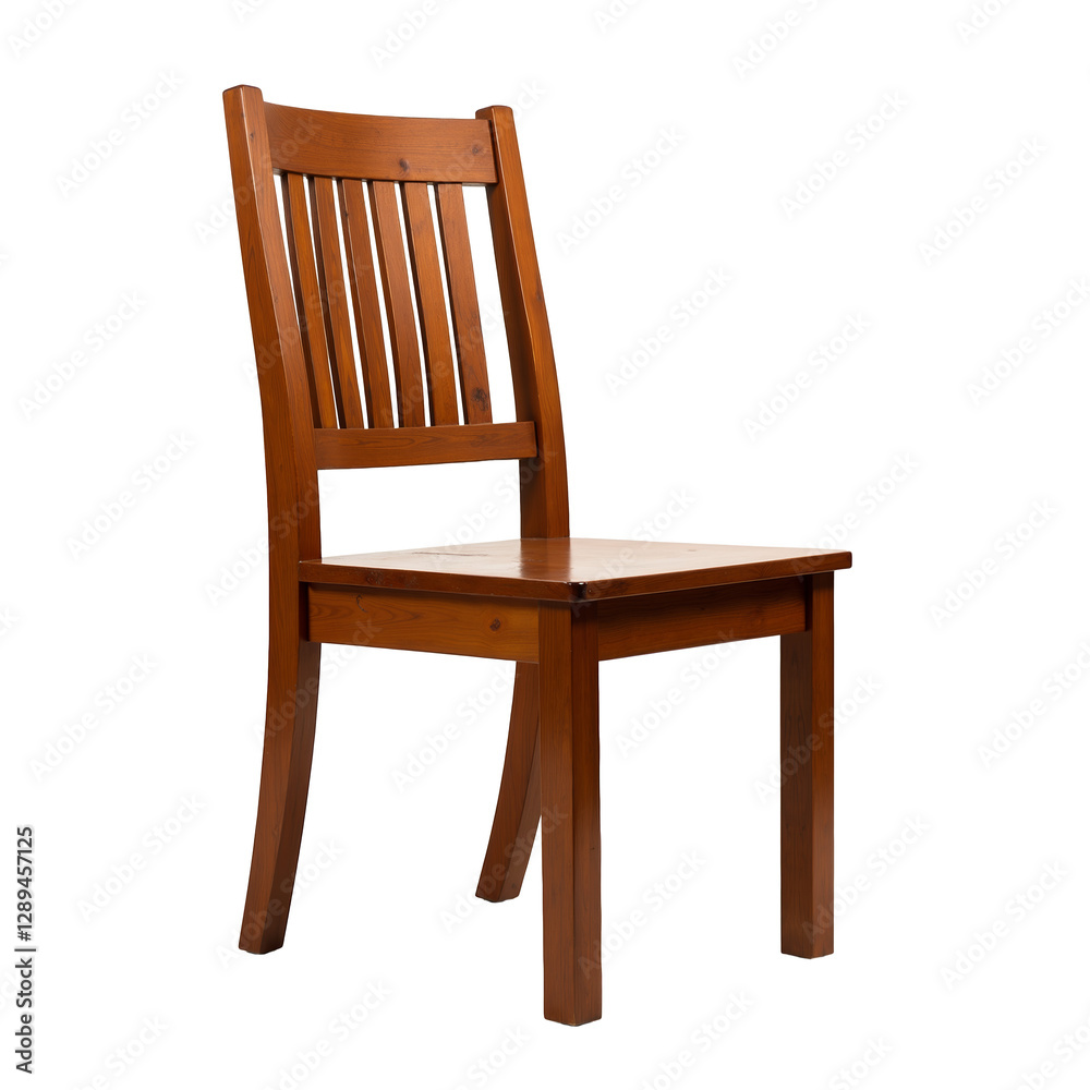 Wooden chair with slatted backrest and smooth surface, suitable for dining or casual use in various settings Wooden chair with slatted backrest and smooth surface, suitable for dining or casual use in various settings