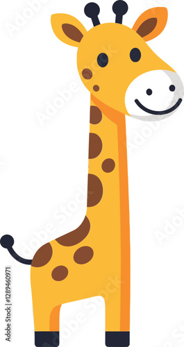 Cute giraffe standing upright with a friendly expression in a flat design vector illustration