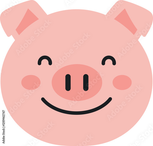 Cute smiling pig face character in minimal flat design vector illustration