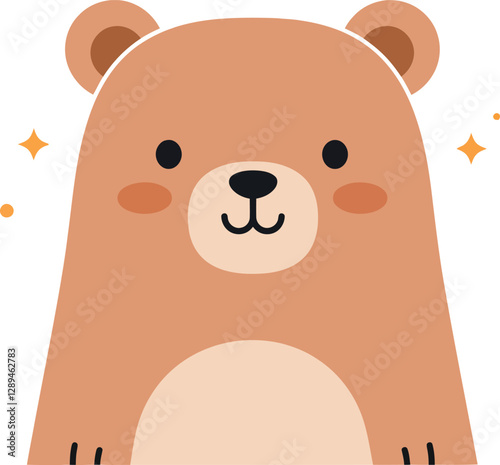 Cute cartoon bear character with a friendly expression in flat vector art style