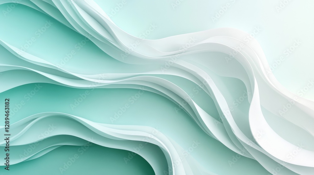 Fototapeta premium Elegant flowing white waves with pastel teal gradient background design