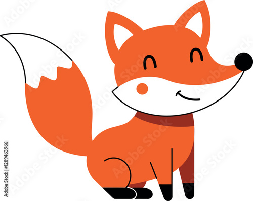 Cheerful orange fox character with a bushy tail in a minimal flat design vector illustration